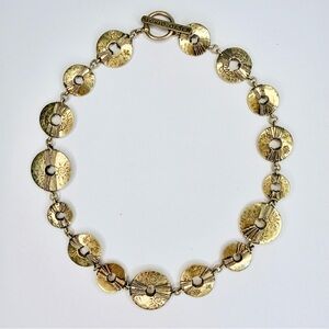 Rare Sigrid Olsen Brass Medallion Choker Sun & Leaf with Crystals